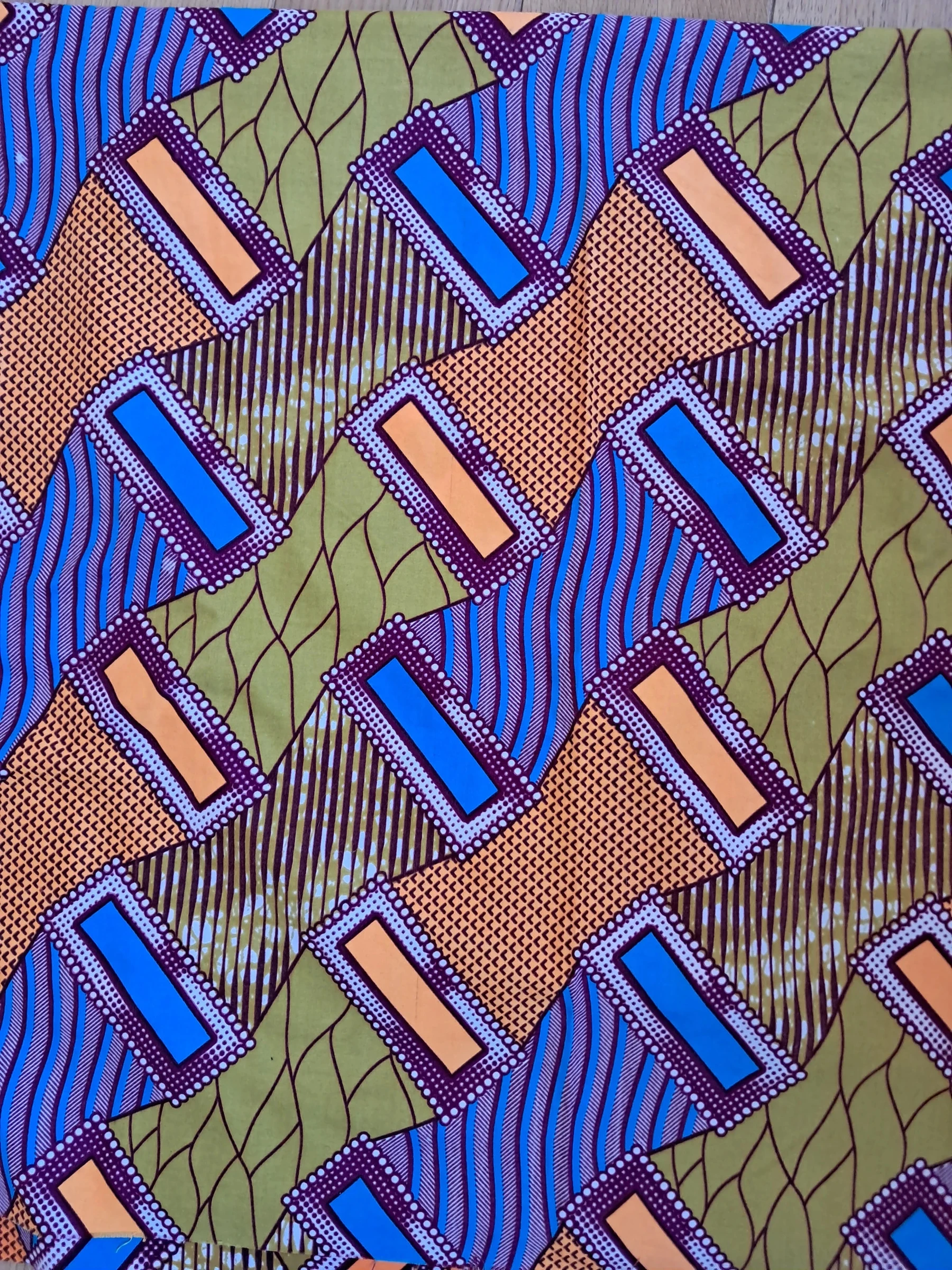 TISSU - Cera azul, laranja e branco com padrões geométricos – photo 4